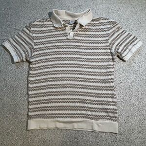 Men’s Zara Cream & Taupe Striped Knit Polo Size S